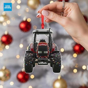 PERSONALIZABLE Farmer Gift, Custom Name, Customizable Tractor Ornament Farm Tractor Acrylic Xmas Keepsake Gift for Dad Holiday Farming Decor