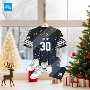 CUSTOMIZABLE Cheerleading Christmas Ornament PERSONALIZABLE Uniform Name & Number Gift for Cheerleader Coach Team Mom Shoes Bow Decoration