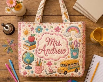 Personalized Teacher Quilted Tote Bag, Custom School Handbag, Floral Classroom Gift, Teacher Appreciation, GIFT 2026, Educator Gift