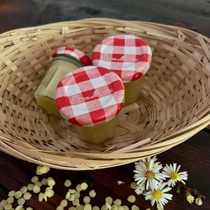 organic plain or lavender plantain salve in a recycled bonne maman jar - 1 ounce