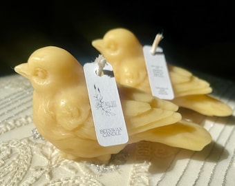 2 beeswax bird candles