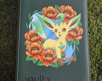 Leafeon Glitter Custom 4 Pocket TCG Card Binder - Green
