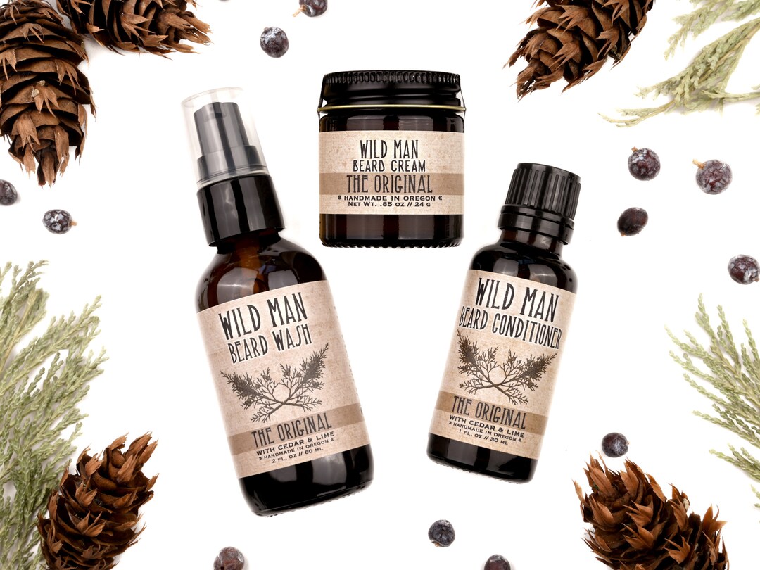 Mens Beard Grooming Gift Set THREE PACK Beard Oil Conditioner, Wash