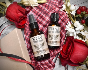 Wild Man Valentine's Beard Grooming Gift Set - Beard Oil and Beard Wash