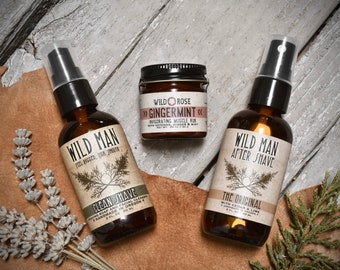 Mens Grooming Kit - Wild Man SHAVING Gift Basket - Shaving Soap After Shave and Muscle Rub