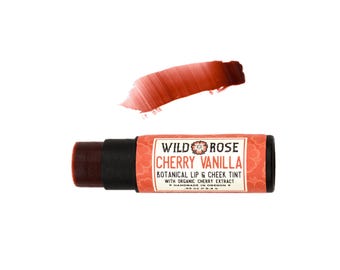 CHERRY VANILLA Botanical Lip & Cheek Tint Tube - .33oz Organic Lipstick stocking stuffer