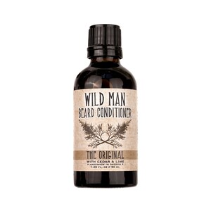 Wild Man Beard Conditioner in The Original scent shown in a 50ml amber glass bottle shown on a white background.