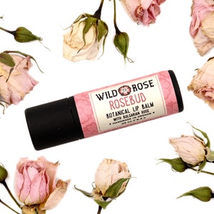 ROSEBUD Natural Lip Balm with Organic Rose Extract - Floral .33 oz - Gardener stocking stuffer