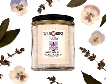FLORA Gentle Bath Salts - with Colloidal Oatmeal & Violet - 8oz // 227g Jar