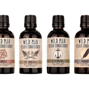 Wild Man Beard Conditioner 50ml in four scents: Tundra, The Original, Cove and Raven.