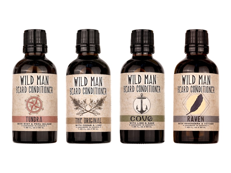 Wild Man Beard Conditioner 50ml in four scents: Tundra, The Original, Cove and Raven.