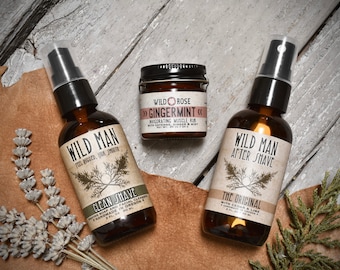 Wild Man SHAVING Gift Basket - Men's Gift Set with Shaving Soap After Shave and Muscle Rub