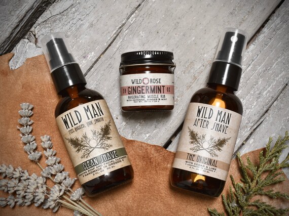 Wild Man SHAVING Gift Basket - Men's Gift Set with Shaving Soap After Shave and Muscle Rub