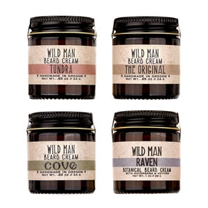 Wild Man Softening Beard Cream 1oz size in The Original, Raven, Cove and Tundra scents.