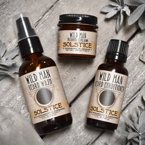 Mens Grooming Kit Wild Man Beard Gift Set THREE PACK Beard Oil Conditioner, Beard Wash and Beard Cream Solstice