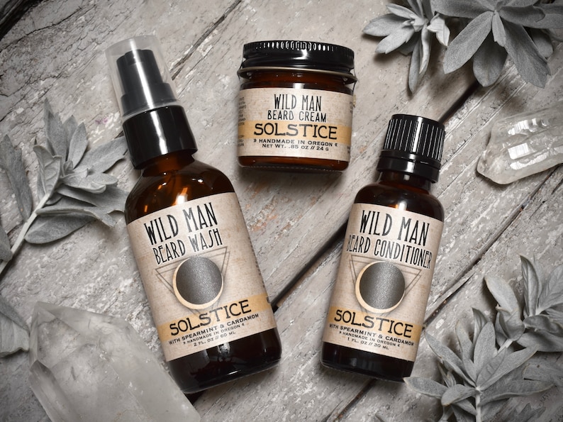 Mens Grooming Kit Wild Man Beard Gift Set THREE PACK Beard Oil Conditioner, Beard Wash and Beard Cream Solstice