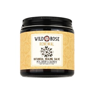 Renewal Healing Salve in a 4oz amber glass jar on a white background.