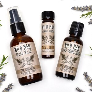 Wild Man Beard Care Gift Set - Beard Oil Conditioner, Beard Wash and Facial Serum