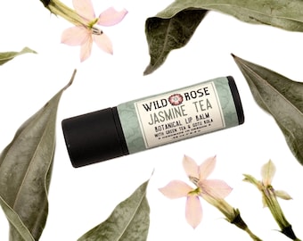JASMINE TEA Botanical Lip Balm - with Green Tea + Organic Jasmine - .33 oz Biodegradable Tube