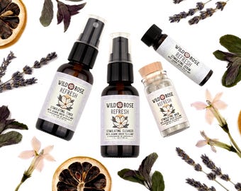 Skin Care Gift Set - REFRESH with Green Tea and Peppermint - Cleanser, Toner, Serum, Mask
