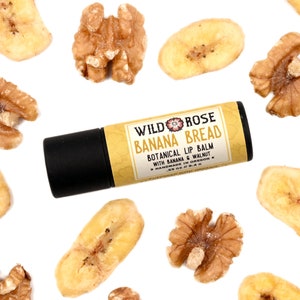 BANANA BREAD Natural Lip Balm - with Organic Banana + Walnut - .33oz Biodegradable Tube