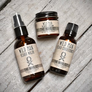 Mens Beard Grooming Gift Set THREE PACK Beard Oil Conditioner, Wash Cream The Nihilist