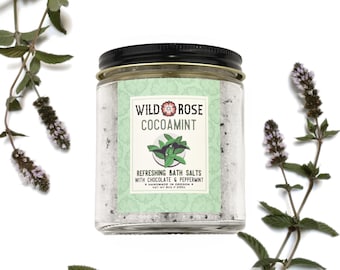 COCOAMINT Refreshing Bath Salts - with Peppermint and Epsom Salt - 9oz // 255g Jar