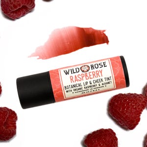RASPBERRY Botanical Lip & Cheek Tint Tube - Organic Makeup .33 oz Mica Free Biodegradable Tube