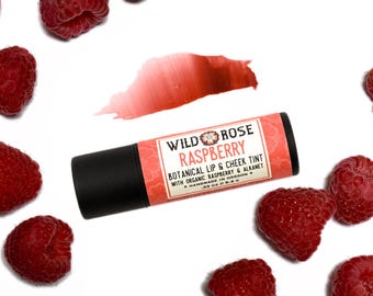 RASPBERRY Botanical Lip & Cheek Tint Tube - Organic Makeup .33 oz Mica Free Biodegradable Tube