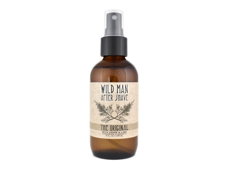 WIld Man After Shave 4oz amber glass bottle in The Original scent on white background.