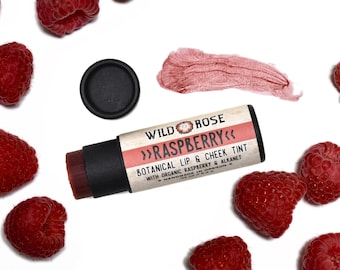 RASPBERRY Botanical Lip & Cheek Tint Tube - Organic Makeup .33 oz Mica Free Biodegradable Tube