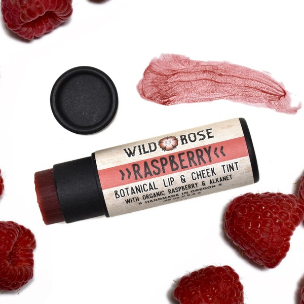 RASPBERRY Botanical Lip & Cheek Tint Tube - Organic Makeup .33 oz Mica Free Biodegradable Tube