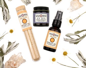 Moontime Gift Set SOLSTICE + NEW MOON Self Care Bath Salt Massage Salt Spray Gift for Her