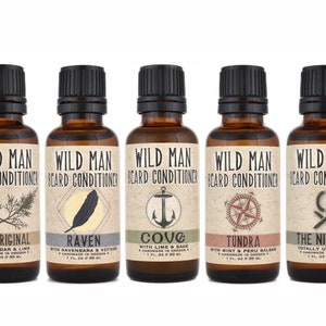 Wild Man Beard Oil Conditioner 30ml in The Original, Raven, Cove, Tundra and The Nihilist scents.