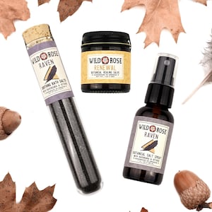 Set de regalo de baño RAVEN + RENEWAL Regalo de spa unisex para él Spray de colonia Sales de baño Bálsamo curativo