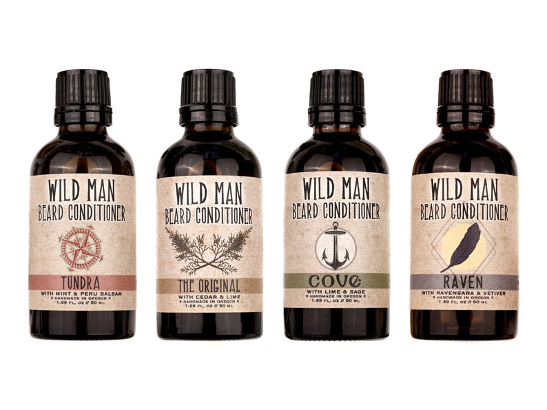 Wild Man Beard Conditioner 50ml size in Tundra, The Original, Cove and Raven.