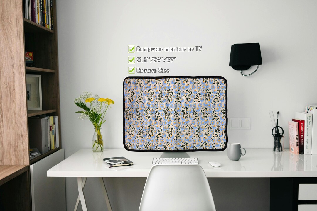 Custom Size Color Daisy Embroidery Fabric Imac Computer Monitor TV Dust ...