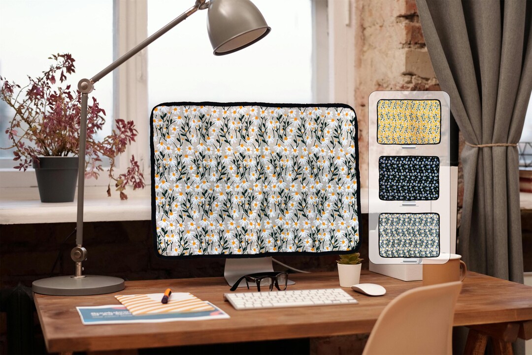 Custom Size Color Daisy Embroidery Fabric Imac Computer Monitor TV Dust ...