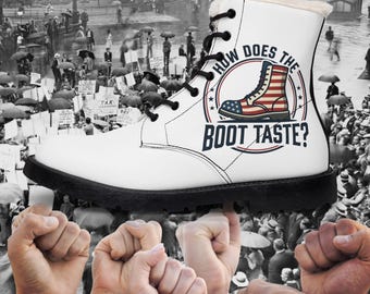 How Does the Boot Taste? Patriotic Protest Fur-lined ankle boots Demonstration Democrat Bootlicker