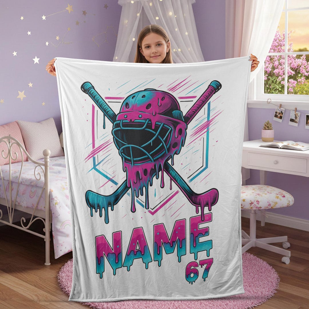 Personalized Hockey Ice Cream Drip Blanket, Custom Name Number Sports ...