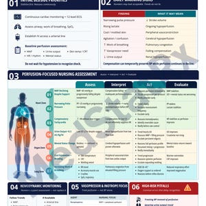 May include: A medical infographic titled "Nursing Priorities Cardiogenic Shock 2026 Update" with sections on initial bedside priorities, early warning signs, and perfusion-focused nursing assessment. It includes charts, diagrams, and medical terminology.