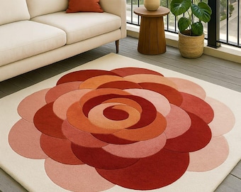 Terracotta Rose Area Rug | Tufted Floral Design