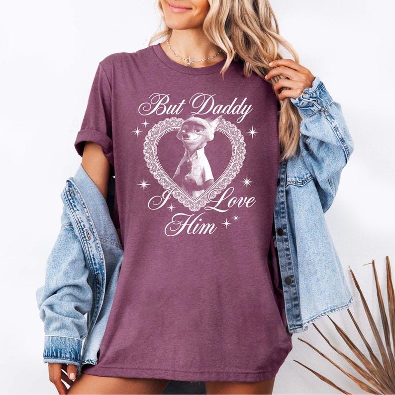 Nick Wilde Aber Daddy ich liebe ihn Shirt, Disney Zootopia 2 T-Shirt weiß Design Heather Maroon