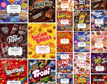 Favorite Brand Composition Notebook Cover Bundle, Candy & Fast Food School Notebook Covers, Junk Food Journal Collection