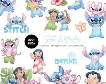 200+ Watercolor Stitch Clipart, Lilo & Stitch Clipart, Cute Lilo PNG, Stitch PNG, Angel PNG, Hand drawn Stitch Lilo, Watercolor Cliparts