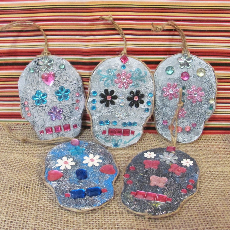 Five Faux Tin Skull Christmas Ornaments image 2