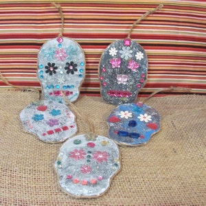 Five Faux Tin Skull Christmas Ornaments image 1