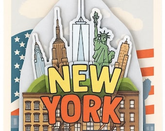 New York Townhouse 3D Wooden Souvenir Magnet with NYC Landmarks & Customizable Design Perfect for NYC Lovers