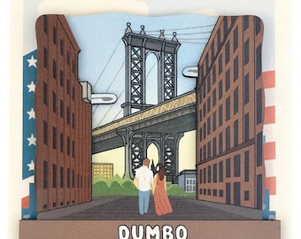 Dumbo 3D Wooden Souvenir Magnet - Custom New York City Iconic Brooklyn Bridge View Durable Eco-Friendly Gift for Tourists