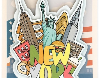 New York Collage - 3D Wooden Souvenir Magnet Featuring Empire State Building & NYC Icons Customizable Eco-friendly Gift